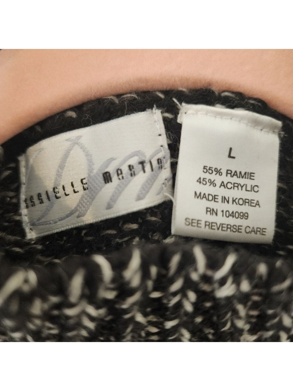 Vintage 90s Danielle Martin Black Marled Fisherman Sweater Ramie Blend Sz Large - Picture 5 of 5